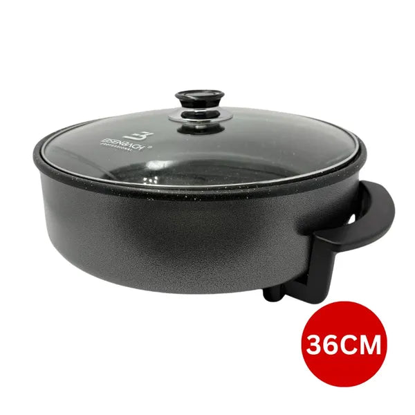 Elektromos pizzasütő serpenyő 36 cm, 1500 W, tapadásmentes, üvegfedő