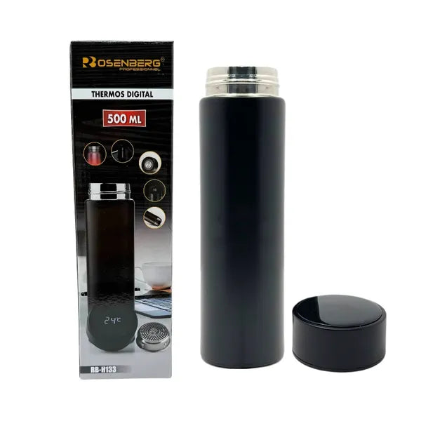 Okos rozsdamentes acél termosz LED hőkijelzővel, 500 ml, fekete