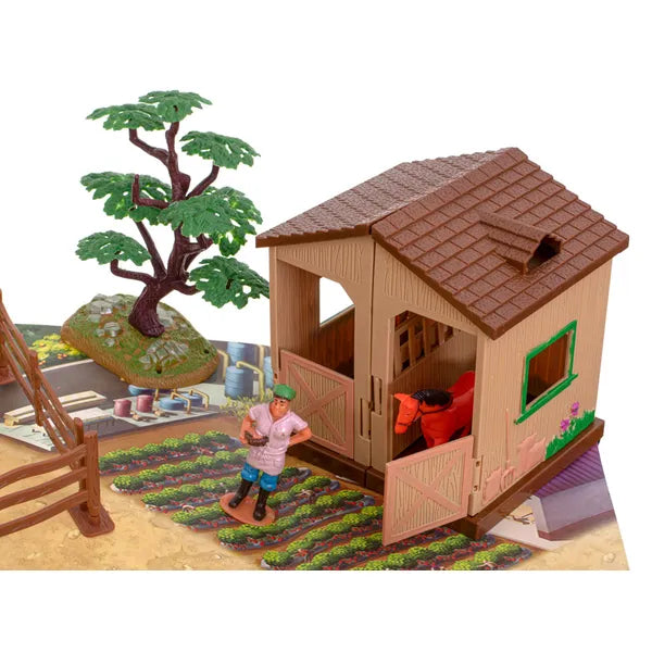 49 részes farm játékszett traktorokkal, állatokkal, 100×70 cm játékszőnyeg