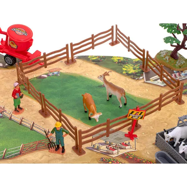 49 részes farm játékszett traktorokkal, állatokkal, 100×70 cm játékszőnyeg