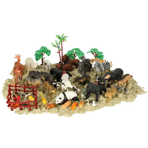 Állatfigurák készlet 59 db – safari és farm gumifigurák dobozban, 3+