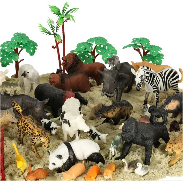 Állatfigurák készlet 59 db – safari és farm gumifigurák dobozban, 3+