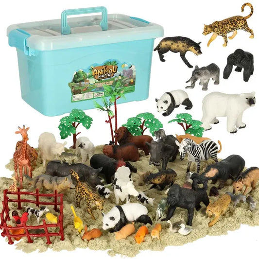 Állatfigurák készlet 59 db – safari és farm gumifigurák dobozban, 3+