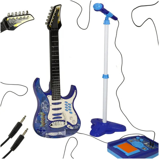 Gyerek elektromos gitár erősítővel és mikrofonnal, kék