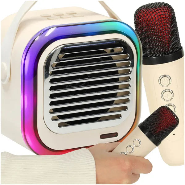 Krém Bluetooth karaoke hangszóró szett 10 W, 2 mikrofon, USB-C