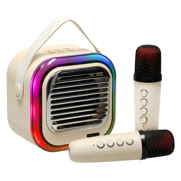Krém Bluetooth karaoke hangszóró szett 10 W, 2 mikrofon, USB-C