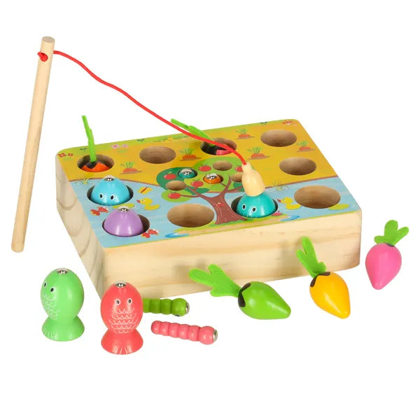 Fából készült Montessori mágneses horgász- és kertészjáték 16×12 cm
