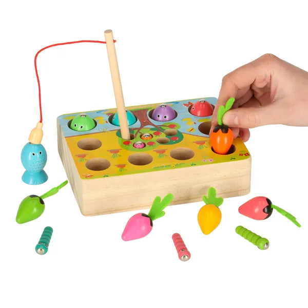 Fából készült Montessori mágneses horgász- és kertészjáték 16×12 cm