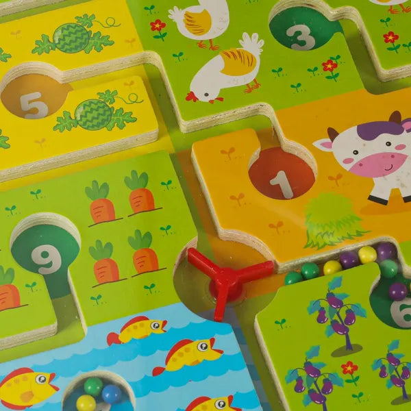 Mágneses fa labirintus társasjáték – farm téma, utazó, 2 játékos, 3+