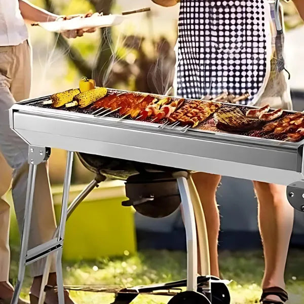 Összecsukható rozsdamentes acél faszenes barbecue grill 70×25 cm, hordtáskával