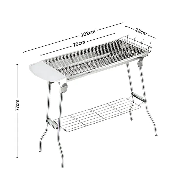 Összecsukható rozsdamentes acél faszenes barbecue grill 70×25 cm, hordtáskával