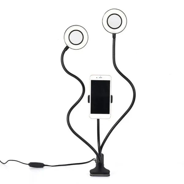 Grundig 2 az 1-ben dupla LED gyűrűfény telefoncsíptető, 3 fényerő, USB