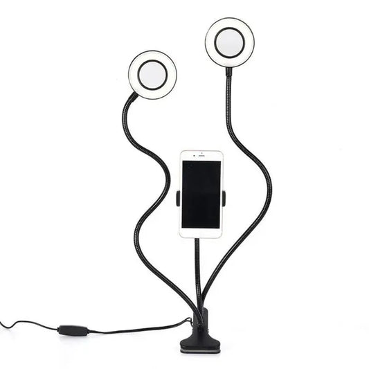 Grundig 2 az 1-ben dupla LED gyűrűfény telefoncsíptető, 3 fényerő, USB