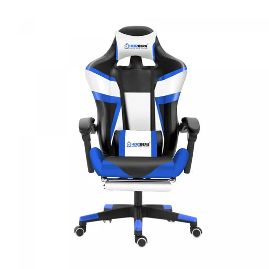 Ergonomikus fekete-kék gamer/irodai szék, dönthető 90-140°, lábtartóval, 120 kg