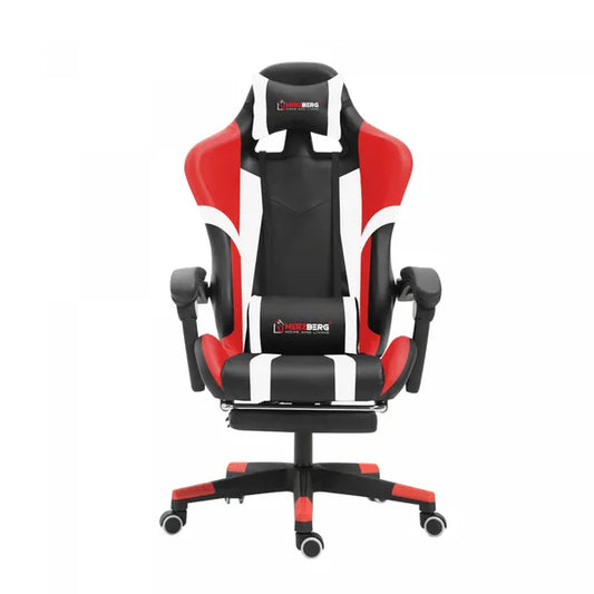 Herzberg gamer- és irodai szék piros trikolor, lábtartó, 140°-ig dönthető