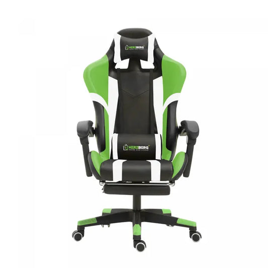 Ergonomikus tri-color gamer és irodai szék lábtartóval, zöld, 120 kg