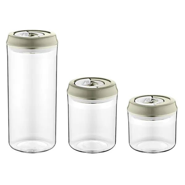 Herzberg 3 részes vákuumos tárolóedény szett, 400/700/1250 ml, szürke