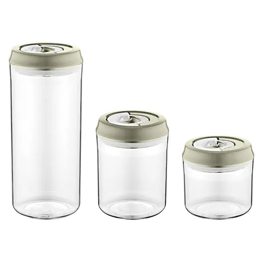 Herzberg 3 részes vákuumos tárolóedény szett, 400/700/1250 ml, szürke