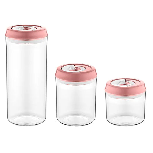 Vákuumos ételtároló befőttesüveg szett, 3 db, rózsaszín, 400-1250 ml