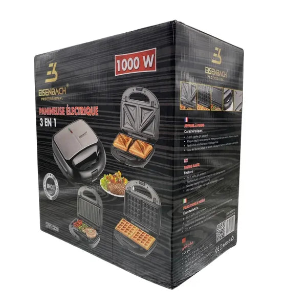 Eisenbach 3 az 1-ben szendvicssütő, gofrisütő és grill, 1000 W, fekete