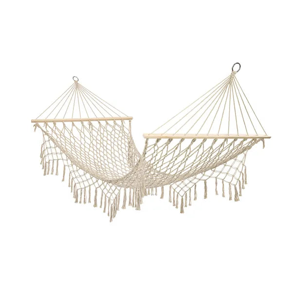 Brazil boho kerti függőágy rojtokkal ecru 200×100 cm 150 kg