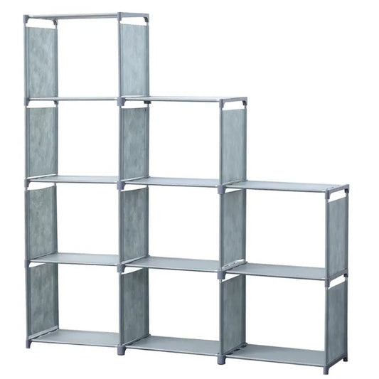 9 szintes lépcsős könyvespolc és tároló állvány, 125×125 cm, szürke