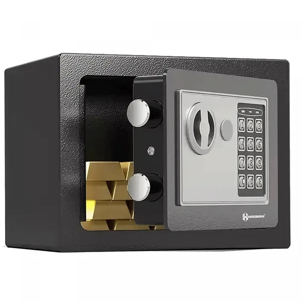 Herzberg HG-03848 elektronikus acél páncélszekrény, fekete, 17x23x17 cm