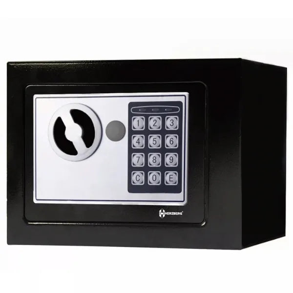 Herzberg HG-03848 elektronikus acél páncélszekrény, fekete, 17x23x17 cm