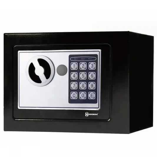 Herzberg HG-03848 elektronikus acél páncélszekrény, fekete, 17x23x17 cm