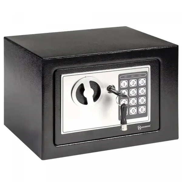 Herzberg HG-03848 elektronikus acél páncélszekrény, fekete, 17x23x17 cm