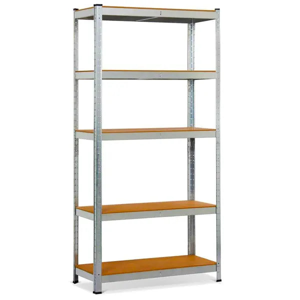 Herzberg horganyzott acél polcrendszer, 5 állítható fa polclappal, 180×90×40 cm