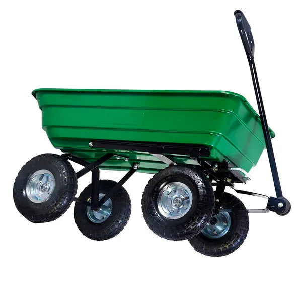 75 l-es, 4 kerekű billenős kerti kézikocsi 250 kg teherbírással, zöld