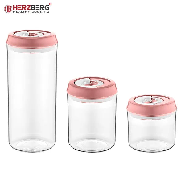Vákuumos ételtároló befőttesüveg szett, 3 db, rózsaszín, 400-1250 ml