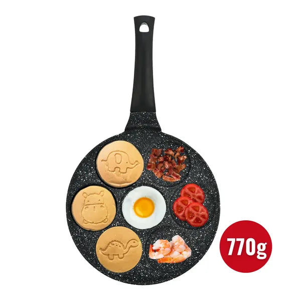 Herzberg 26 cm-es márvány bevonatú palacsinta és crepe sütő, 7 állatos forma