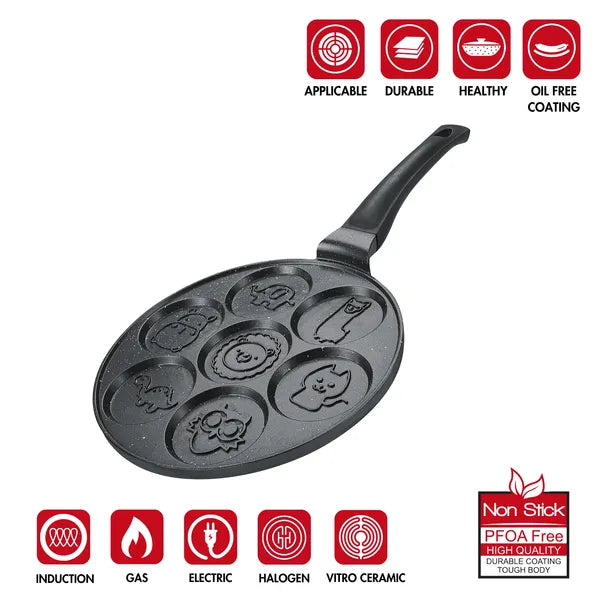 Herzberg 26 cm-es márvány bevonatú palacsinta és crepe sütő, 7 állatos forma