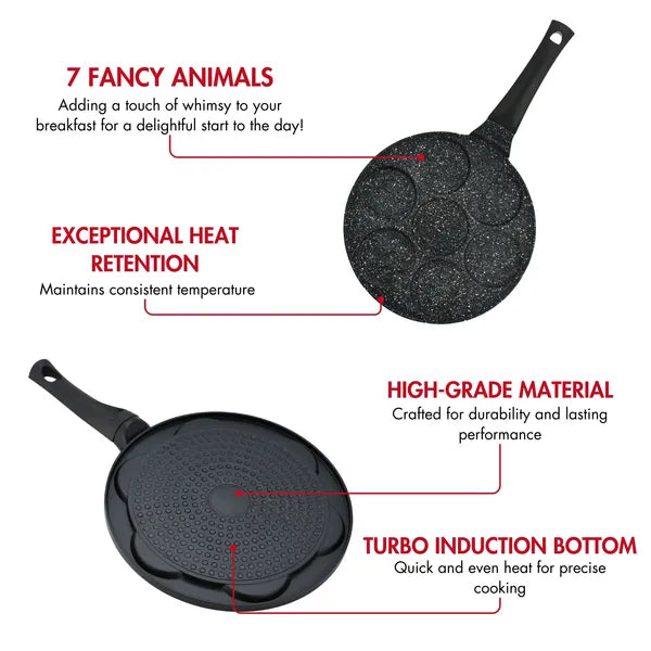 Herzberg 26 cm-es márvány bevonatú palacsinta és crepe sütő, 7 állatos forma