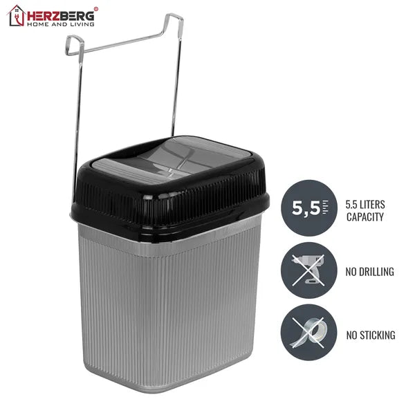 Függeszthető szemeteskosár 5.5 L, rozsdamentes tartó, PE betét