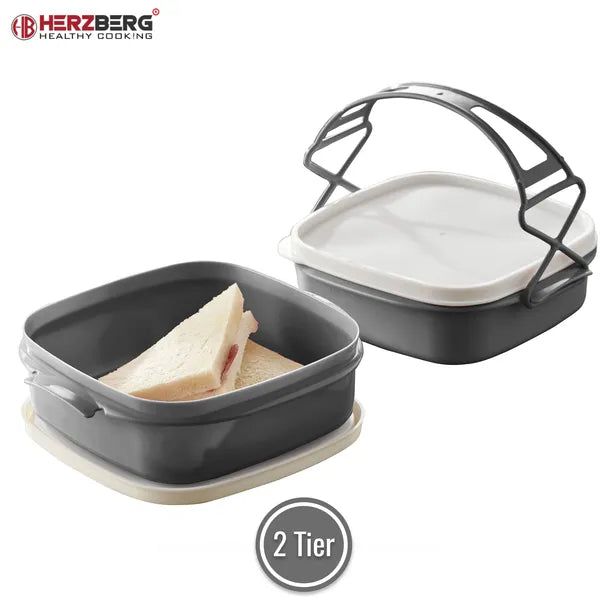 Herzberg 2 szintes, BPA-mentes, szivárgásmentes ebéddoboz 21,5×19,5×15,3 cm