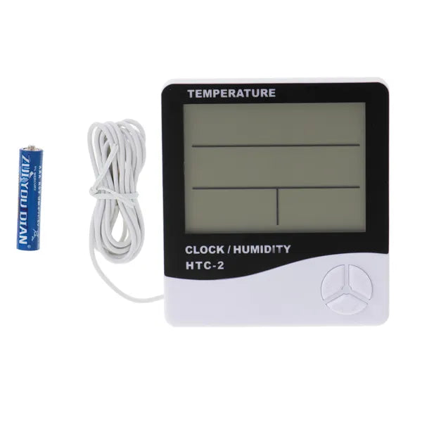 Digitális higrométer–hőmérő, óra, ébresztő, LCD kijelző, HTC-2
