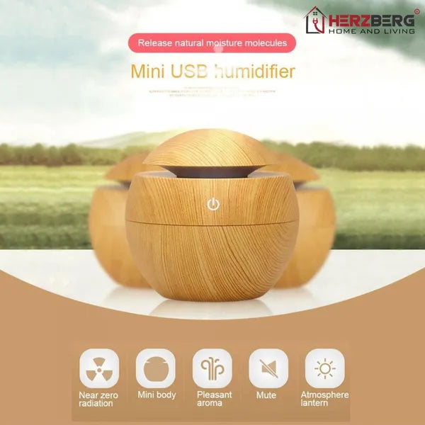 Ultrahangos aroma diffúzor és párásító, 130 ml, USB, LED, szürke