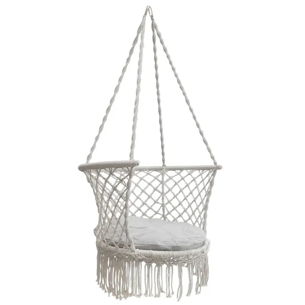Kerti függő hintafotel, szürke boho fészek, Ø80 cm, 150 kg teherbírás