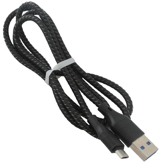 Fekete, fonott micro USB-USB 2.0 töltő- és adatkábel 1 m