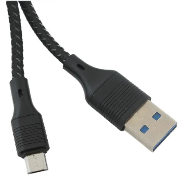 Fekete, fonott micro USB-USB 2.0 töltő- és adatkábel 1 m