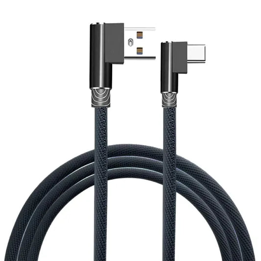 Fekete 1 m 90° USB-A–USB-C gyors­töltő kábel, nylon fonott, 2 A