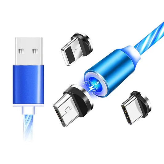 Mágneses USB kábel USB C, micro USB, LED-világítással
