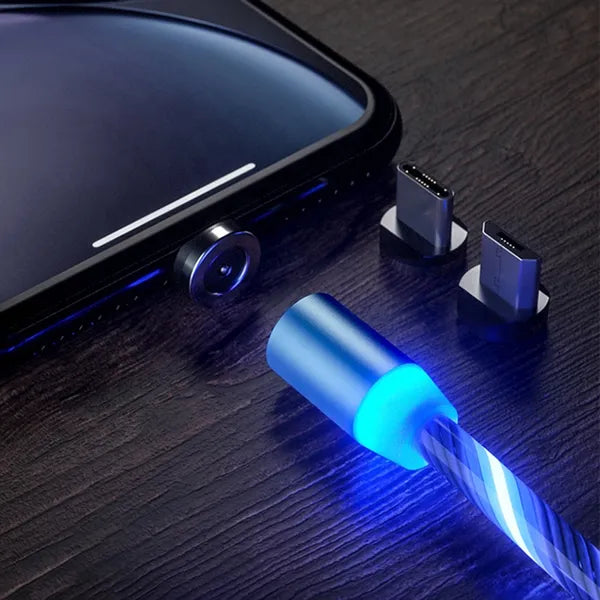 Mágneses USB kábel USB C, micro USB, LED-világítással