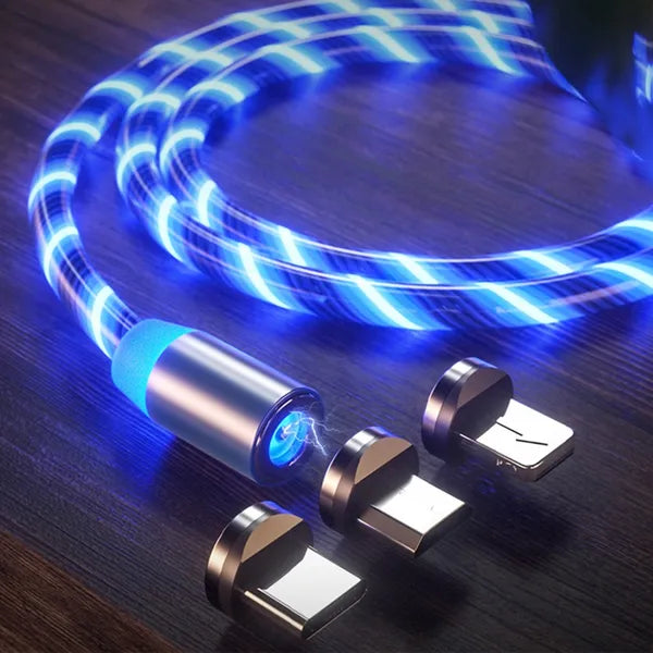 Mágneses USB kábel USB C, micro USB, LED-világítással