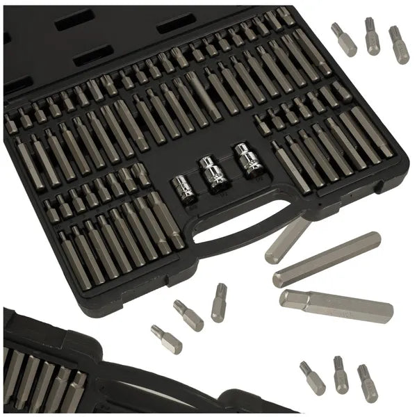 75 részes CrV bittkészlet imbusz/Torx 3/8'' és 1/2'' adapterrel, koffer
