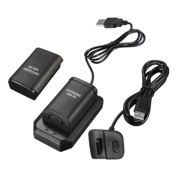 Xbox 360 töltőállomás + Play&Charge kábel, 2×4800 mAh akku, fekete