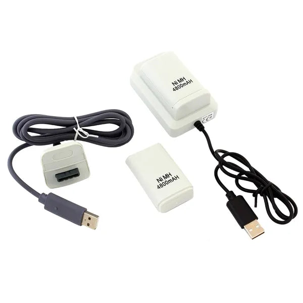 Xbox 360 USB töltőállomás + Play & Charge kábel, 2x 4800 mAh, fehér